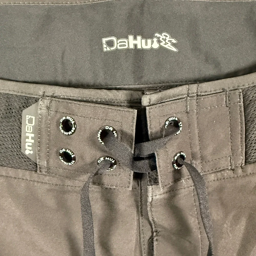 Da Hui Boardshorts Mens 38 Black Tribal Print Surf Swim Trunks Hawaii Surf Beach